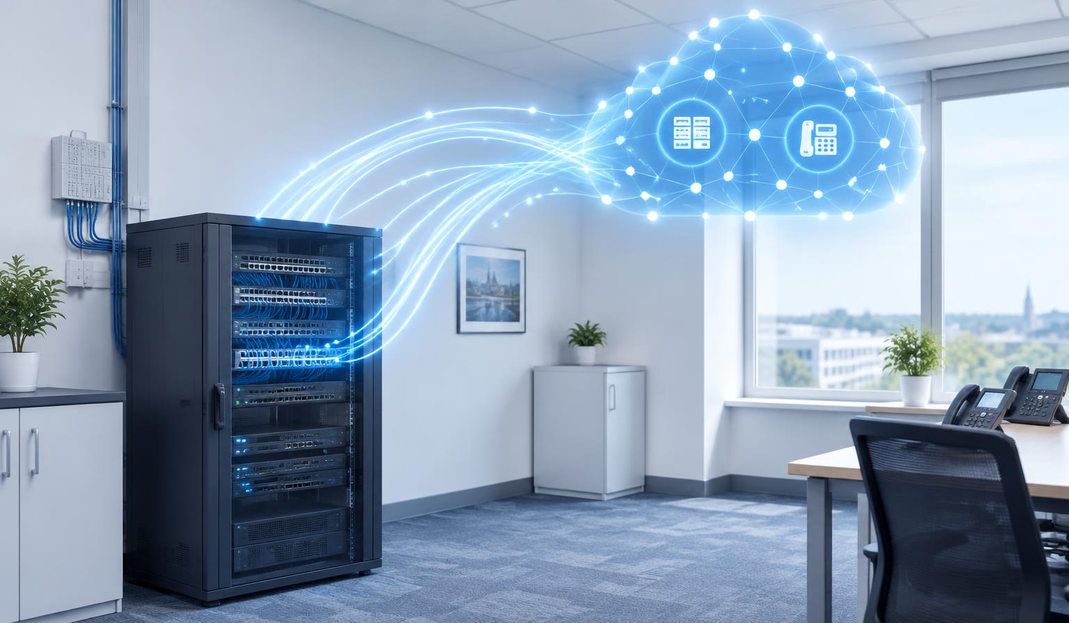An on-site phone server linked to the SelectVoice cloud for automatic failover